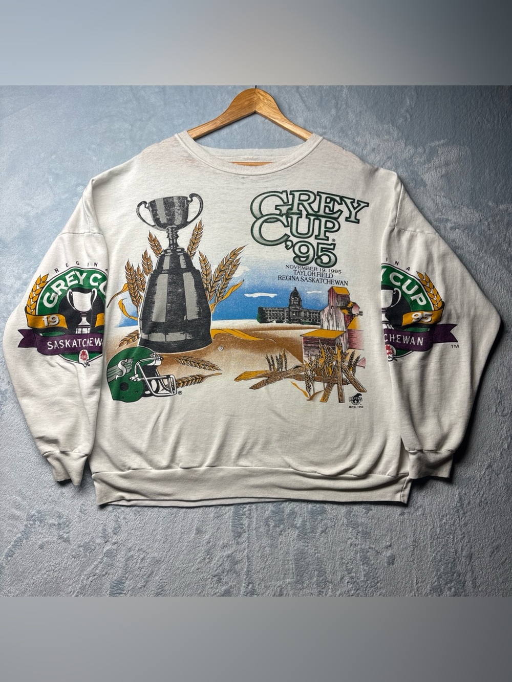 Vintage 1995 Grey Cup Saskatchewan Taylor Field Sweatshirt Men's Size Large